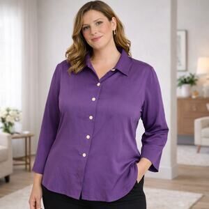 C22 Vintage Victoria Holley Silk Button Blouse Purple Classic Women’s 16